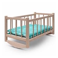 Dřevěná postýlka-kolébka pro panenky s povlečením Baby Mix stars mint