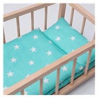 Dřevěná postýlka-kolébka pro panenky s povlečením Baby Mix stars mint