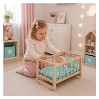 Dřevěná postýlka-kolébka pro panenky s povlečením Baby Mix stars mint