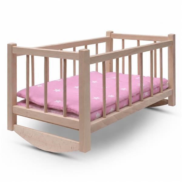 Dřevěná postýlka-kolébka pro panenky s povlečením Baby Mix stars pink