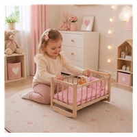 Dřevěná postýlka-kolébka pro panenky s povlečením Baby Mix stars pink