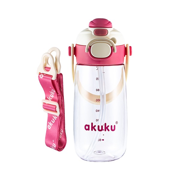 Školní láhev s brčkem Akuku 480 ml pink