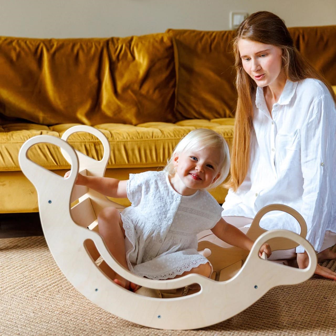 Dřevěná Montessori balanční houpačka přírodní