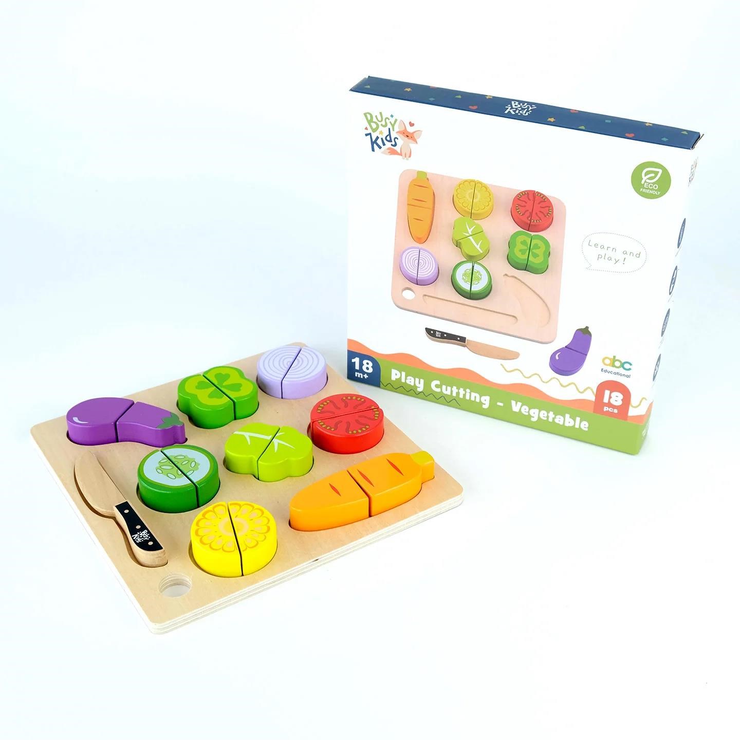 Dřevěná Montessori krájecí zelenina se sortérem
